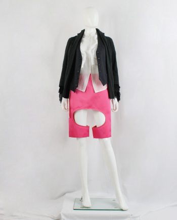 vintage Comme des Garcons hot pink neoprene shorts with circular leg cutout spring 2020