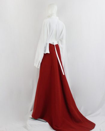 vintage Dries Van Noten red floor length skirt with train that can be gathered with a bustle