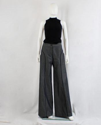 vintage Lieve Van Gorp grey flared wide trousers with black curved piping 90s 1990s