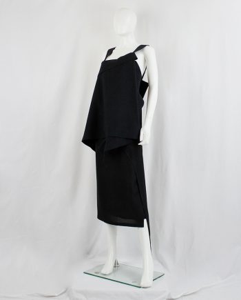 vintage Yohji Yamamoto black folded origami top or mini-dress with frayed finish fall 2010