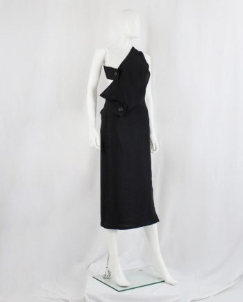 vintage Ys Yohji Yamamoto black one-shoulder dungaree dress with pencil skirt