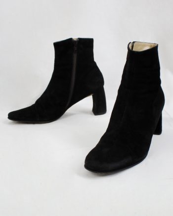 vintage Ann Demeulemeester black suede ankle boots with banana heel spring 1997