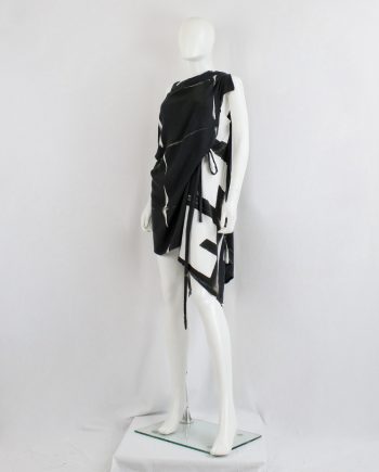 vintage Ann Demeulemeester black transformable dress with beige spraypainted print and belt straps spring 2011